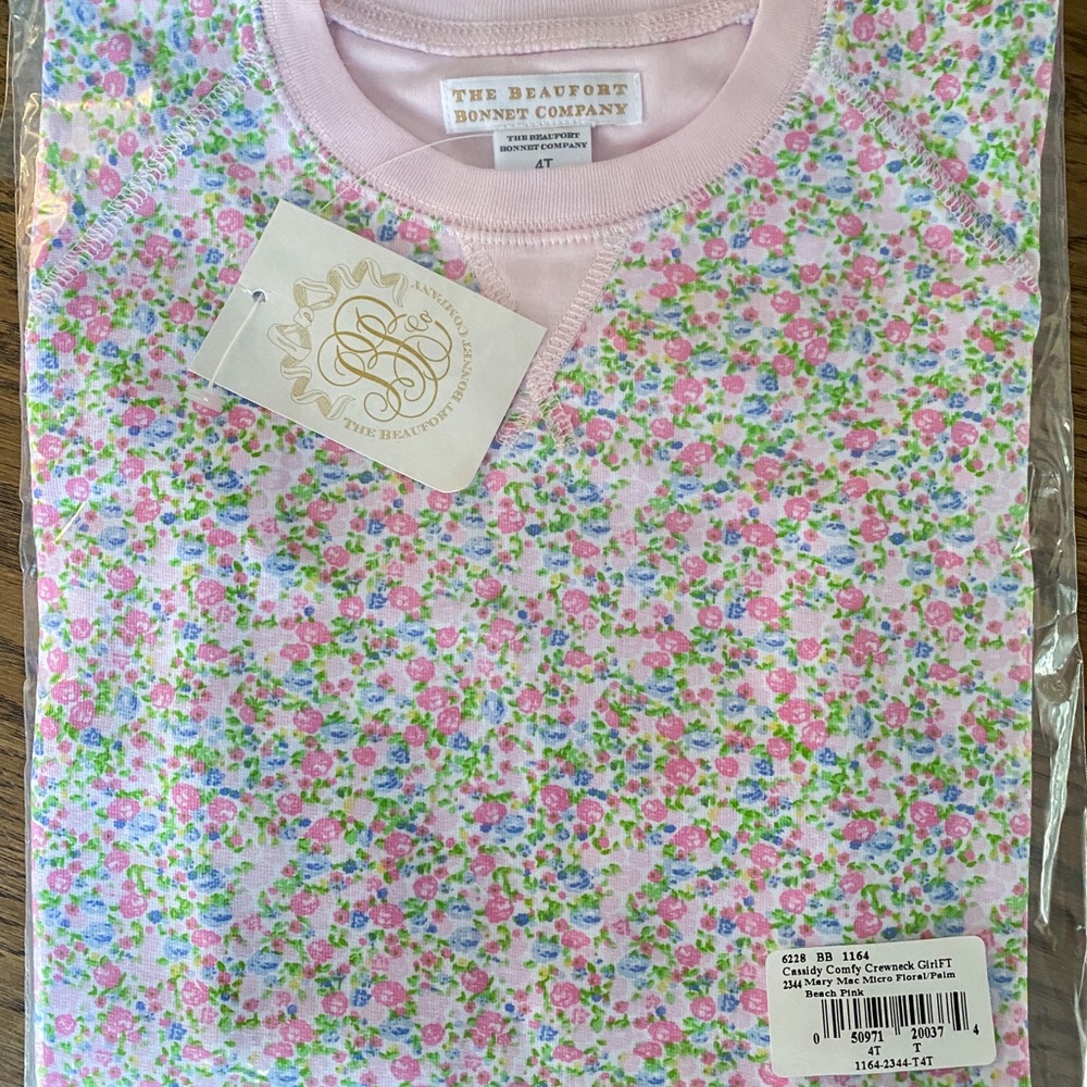 Cassidy Comfy Crewneck, Mary Mac Micro Floral, NIB 4T